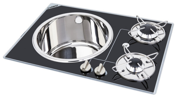 Hob/sink combination - 2-burner with safety glass