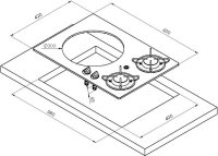 Hob/sink combination - 2-burner with safety glass