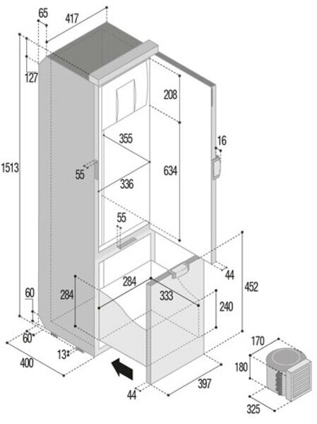 Kühlschrank SLIM 150 CHR - 150 l - Schwarz