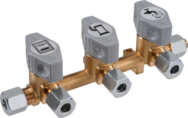 3-way quick shut-off valve for 8 mm gas pipe