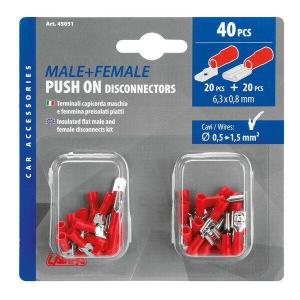 Flachsteckhülse und -stecker für Steckgehäuse 6,3 mm x 0,8 mm - 40er Set