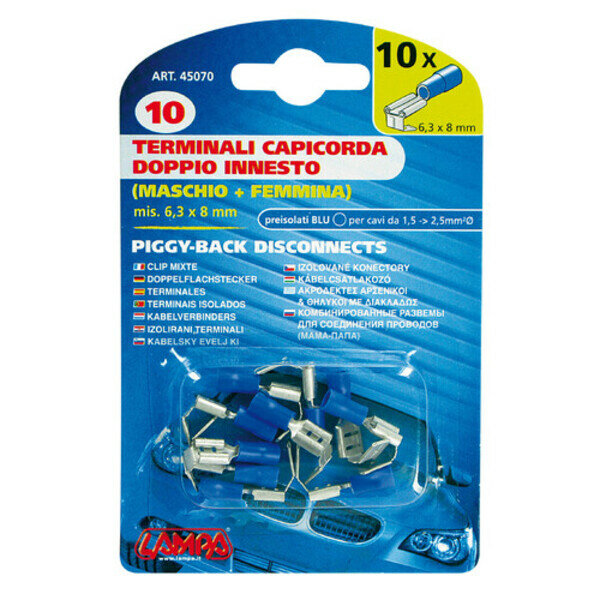 Double flat connector blue for wire cross section 1.5 to 2 mm - Set of 10