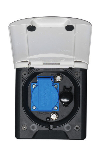 Universal-/Vorzeltsteckdose 230 V mit Magnetverschluss - Dunkelgrau