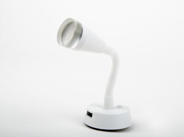 LED Spot mit flexiblem Arm und USB-Ladesteckdose - Weiß matt