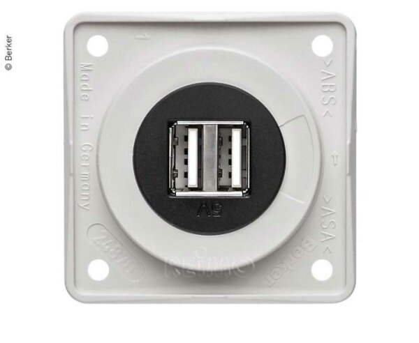 Prise de charge USB Berker 12V double gris brillant, insert noir
