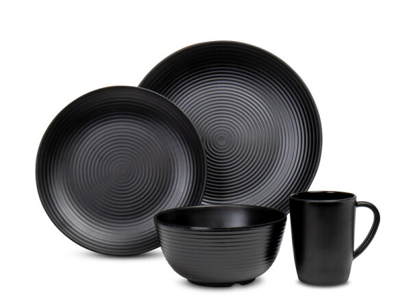 Melamin-Geschirrset Lund -16-teilig - Schwarz