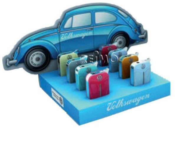 VW Collection lighters, display, VW Beetle front, 8 pieces in 4 colors