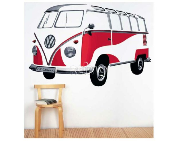 VW Collection VW Bulli tatouage mural, Samba rouge classique, 180x120cm