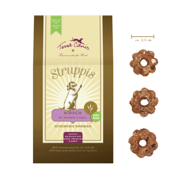 Gesunde Leckerlis "Struppis"Hirsch m. Kürbis+Holunder - 375g