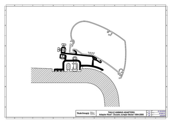 Adapterkit 2-tlg. zu Dachmarkise Thule Omnistor Serie 6 / 9 Ducato, Jumper, Boxer ab 2006