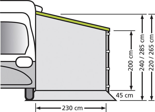 Paroi latérale universelle pour caravanes et camping-cars avancée 250 cm Version 220