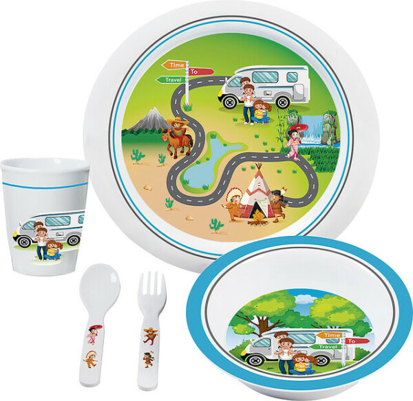 Crockery set melamine BRUNNER Time to travel Colour white / multi
