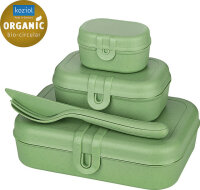 Lunchbox + Besteck-Set koziol PASCAL READY 4er-Set Farbe nature leaf green