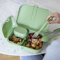 Lunchbox + Besteck-Set koziol PASCAL READY 4er-Set Farbe nature leaf green