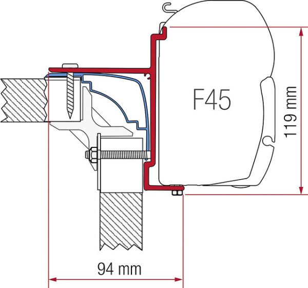 Adapter kit 4-part for Fiamma side awning F45 S / F45 L Brstner / Laika Ecovip / Hobby