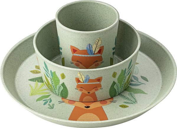 Geschirrset koziol CONNECT ZOO 3er-Set Kleiner Teller+Schale+Becher Farbe nature wood