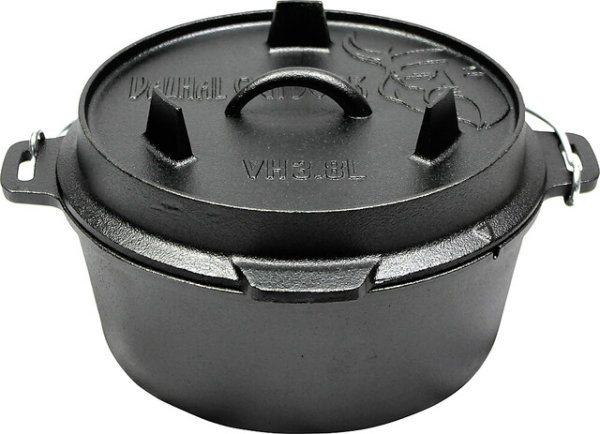 Feuertopf Dutch Oven VALHAL OUTDOOR Gusseisen flacher Boden 3,8 l