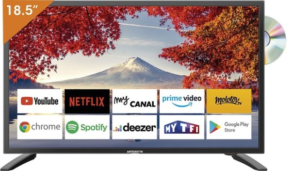 Téléviseur ANTARION Smart TV 19 pouces, DVD DVBT-2 couleur noire