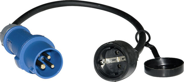 Plug CEE on Schuko coupling Cable length 0,5 m with indicator light