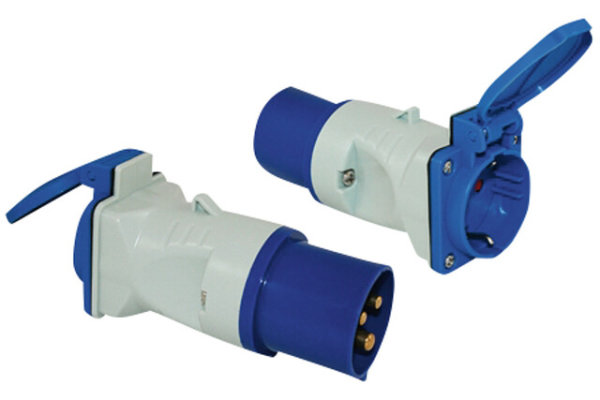 Adaptateur CEE 17 Fiche / prise Schuko avec couvercle rabattable Couleur bleu / blanc