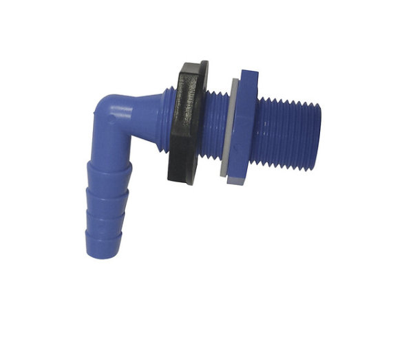 Corner-tank connecting part 1/2 inch x 10/12 mm with seal and nut Colour blue