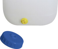 Closure for wide neck canister with retaining strap DIN 96 Colour yellow