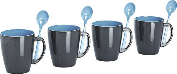 Tasse à anse mélamine gimex Grey Line turquoise, 4 pièces Contenance 350 ml