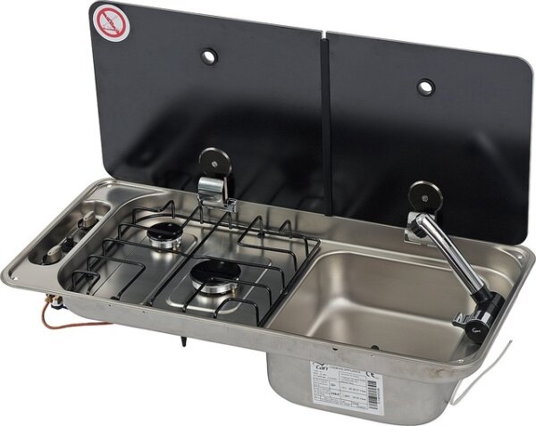 CAN Combiné cuisson/rinçage INOX 2 feux, évier à droite, Verre 2 p.