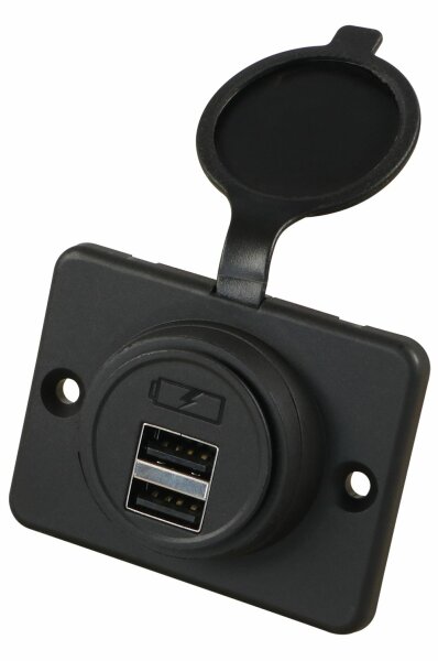 Einbausteckdose mit flacher Montageplatte - 2 x USB-A