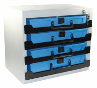 Armoire en métal avec 4 mallettes...