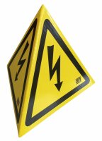 Tetraedrisches Warnzeichen aus Karton mit Magnet