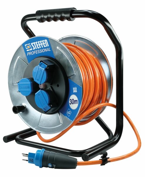 Kabelrolle Metall PUR 3 x 2.5 / 30 m, 3 Steckdosen, IP55