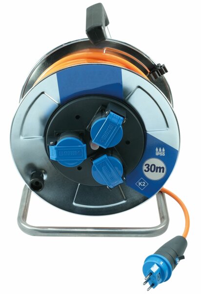 Kabelrolle Metall PUR 3 x 1.5 / 30 m, 3 Steckdosen, IP55