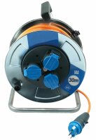 Kabelrolle Metall PUR 3 x 1.5 / 30 m, 3 Steckdosen, IP55