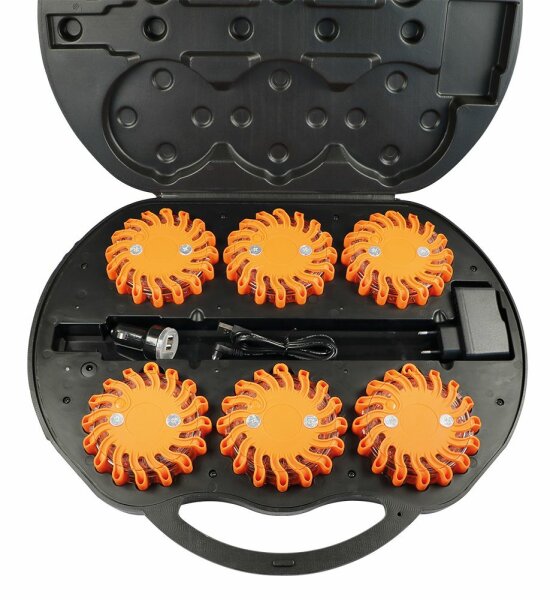 Koffer-Set mit 6 orange LED Warnblitzern