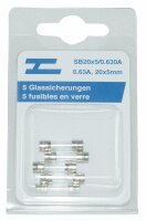 5 fusibles en verre 20x5mm 0,630 A