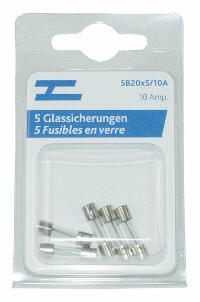 5 fusibles en verre 20x5mm, 10 A