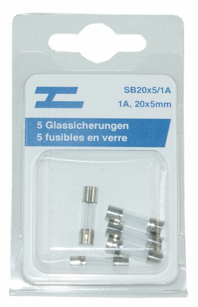 5 fusibles en verre 20x5mm, 1 A