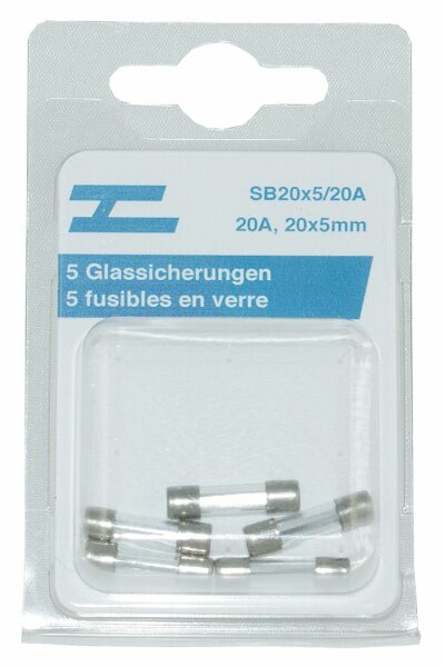 5 fusibles en verre 20x5mm, 20 A