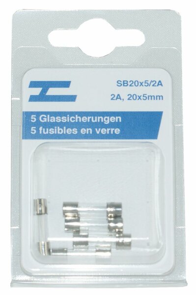 5 fusibles en verre 20x5mm, 2 A