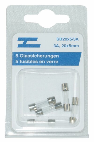 5 fusibles en verre 20x5mm, 3 A