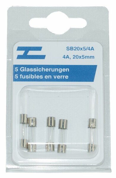 5 Glassicherungen 20x5mm, 4 Amp.