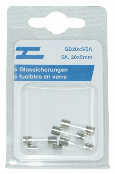 5 fusibles en verre 20x5mm, 5 A