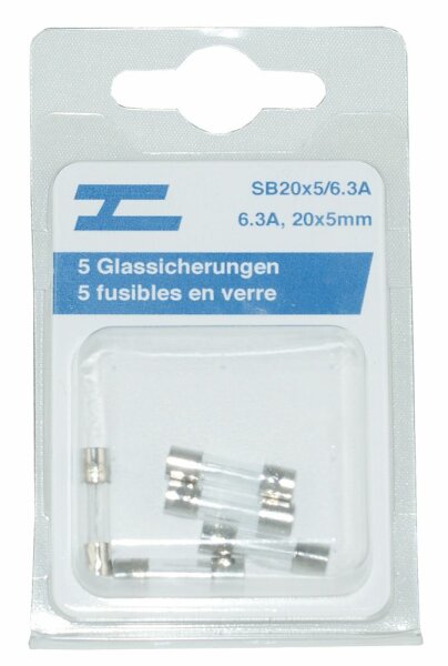 5 fusibles en verre 20x5mm, 6,3 A
