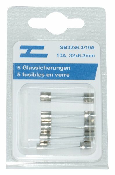 5 fusibles en verre 32x6.3mm, 10 A