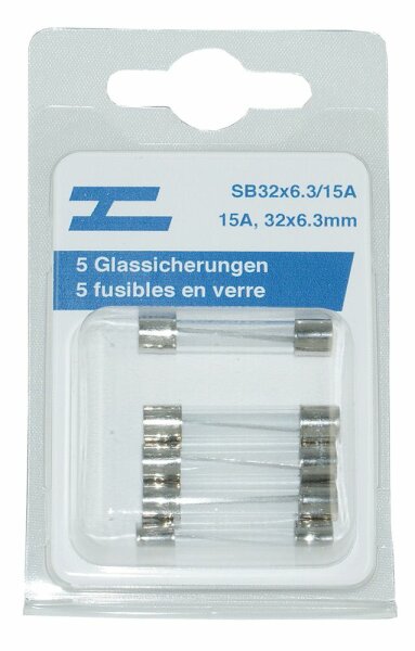 5 fusibles en verre 32x6.3mm, 15 A