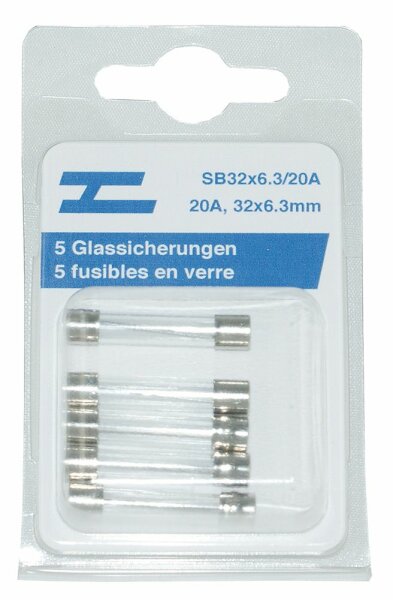 5 fusibles en verre 32x6.3mm, 20 A