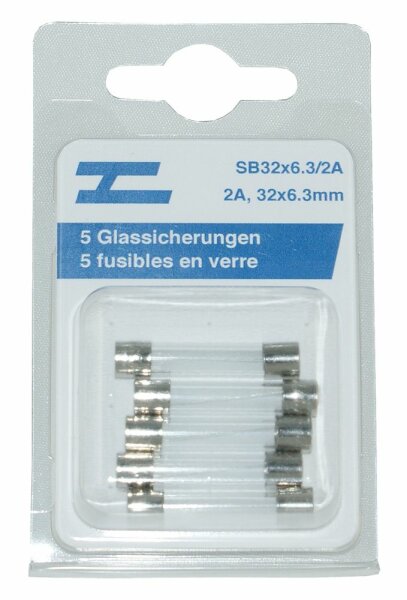 5 fusibles en verre 32x6.3mm, 2 A