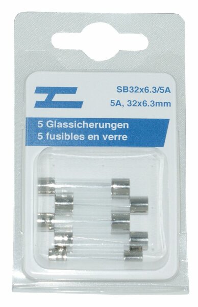 5 fusibles en verre 32x6.3mm, 5 A