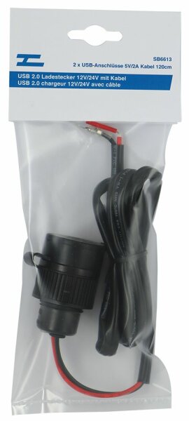USB 2.0 Doppel-Ladedose 12V/24V mit Kabel